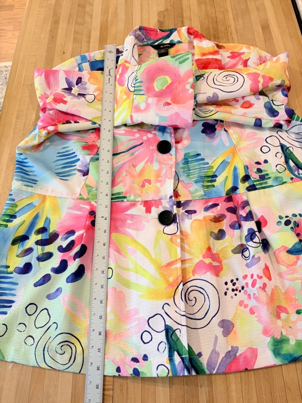Ali Miles Colorful Button Down Shirt Jacket Watercolor Artsy Bright Vacation - Picture 6 of 6